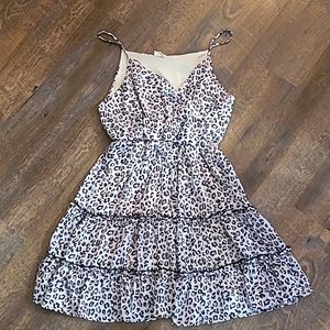 Cheetah print silky tiered dress